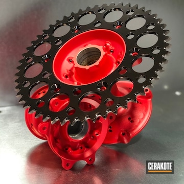 Wheel Hubs And Sprocket Cerakoted Using Usmc Red, High Gloss Ceramic Clear And Gloss Black