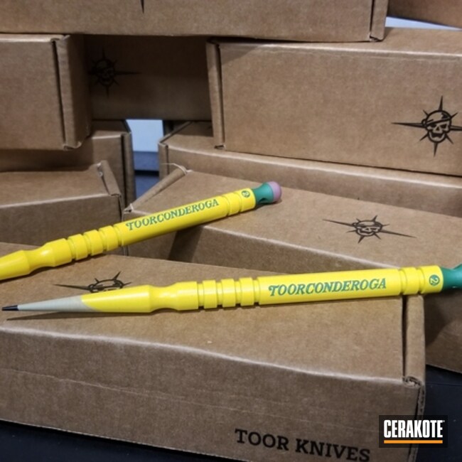 Toor Knives Cerakoted Using Squatch Green And Corvette Yellow