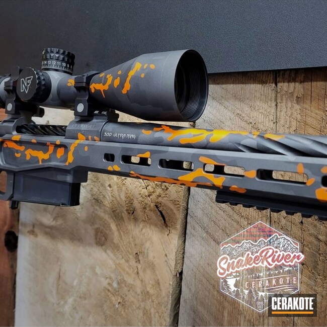 Custom Camo Bolt Action Rifle Cerakoted Using Hunter Orange And Armor Black
