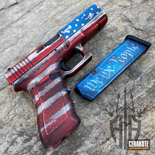 Distressed American Flag Themed Glock Cerakoted Using Snow White, Usmc Red And Nra Blue