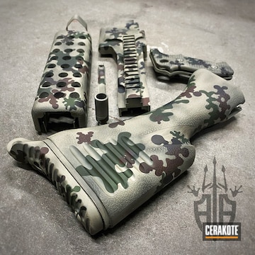 Custom Camo M240 Cerakoted Using Desert Sage, Multicam® Dark Brown And Multicam® Dark Green