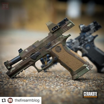 Custom Camo Sig Sauer P320 Pistol Cerakoted Using Desert Sand, Chocolate Brown And O.d. Green