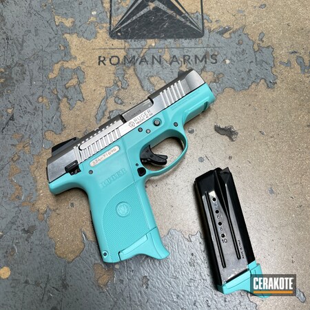 Powder Coating: 9mm,Frame,S.H.O.T,Handguns,Pistol,EDC,Pistol Frame,Robin's Egg Blue H-175,Ruger,Handgun,Custom,SR9c