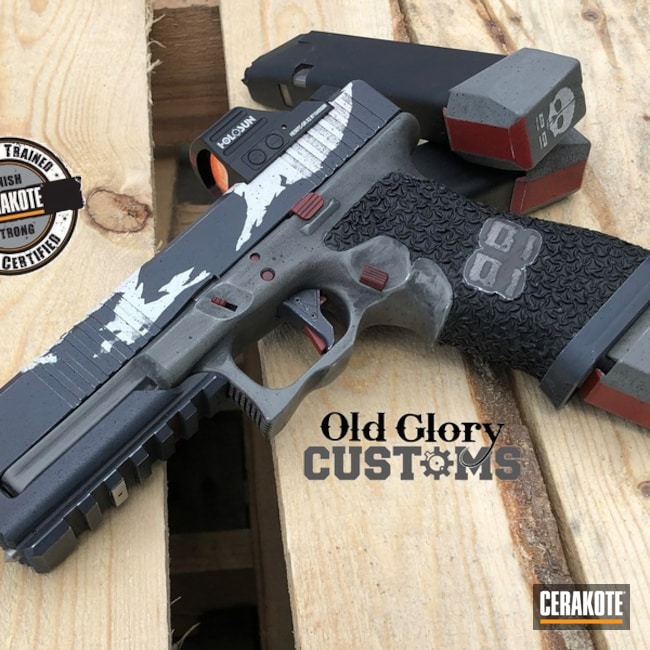 Glock 17 Cerakoted Using Crimson, Stormtrooper White And Bull Shark Grey
