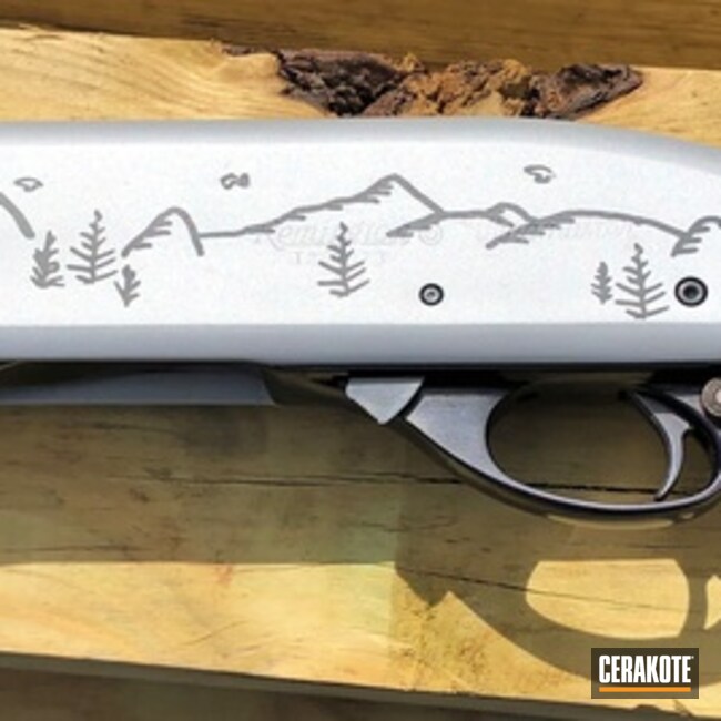 Remington 870 Shotgun Cerakoted Using Crushed Silver And Midnight Blue