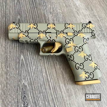 Gucci Themed Glock 48 Cerakoted Using Chocolate Brown, Coyote Tan And Gold