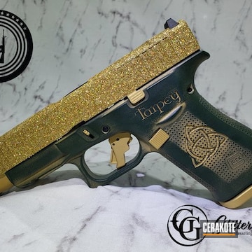 Glittered Glock 48 Cerakoted Using Highland Green And Gold