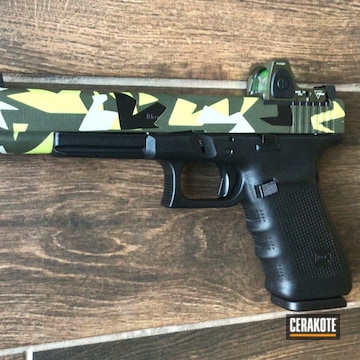 Splinter Camo Glock 17 Cerakoted Using Mojito, Snow White And Graphite Black