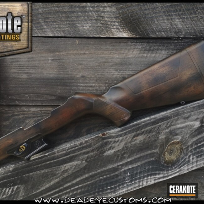 Wood Grain Themed Rifle Chassis Cerakoted Using Chocolate Brown, Light Sand And Graphite Black
