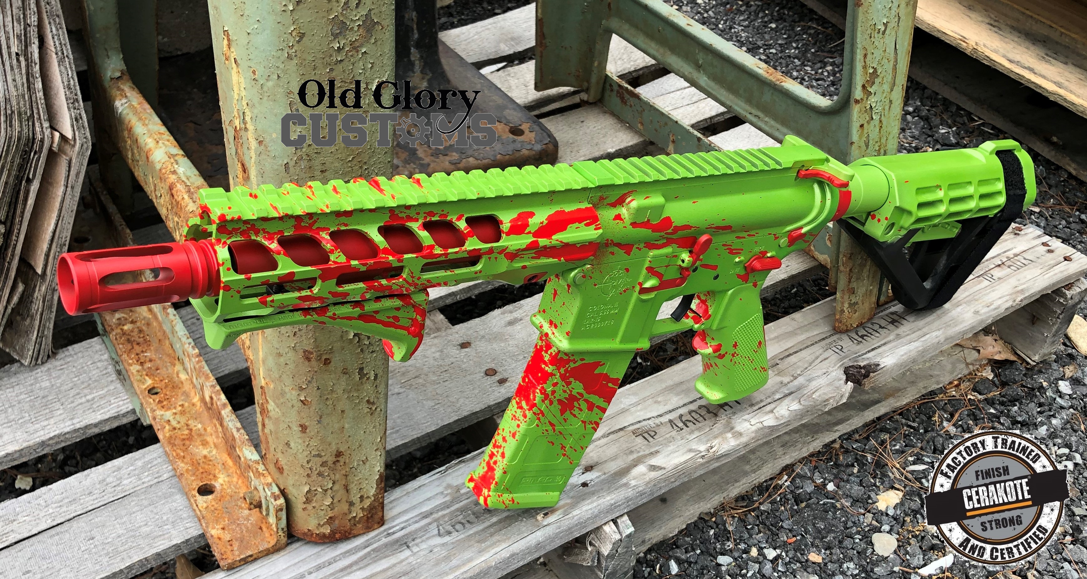 Blood Splatter Themed AR Cerakoted using Zombie Green, High Gloss ...