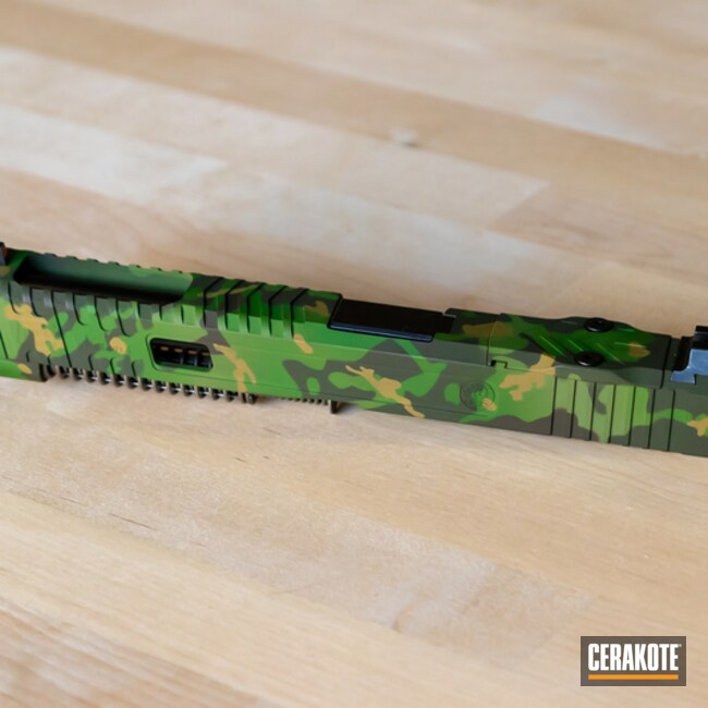 Custom Camo Slide Cerakoted Using Multicam® Bright Green