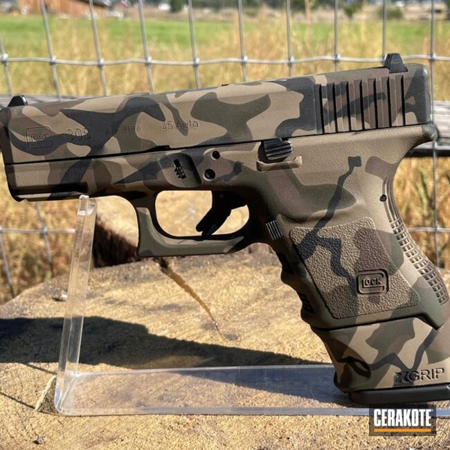 Custom Camo Glock 305 Cerakoted Using Armor Black, Chocolate Brown And O.d. Green