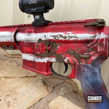 Distressed American Flag Themed Ar Cerakoted Using Bright White, Usmc Red And Nra Blue