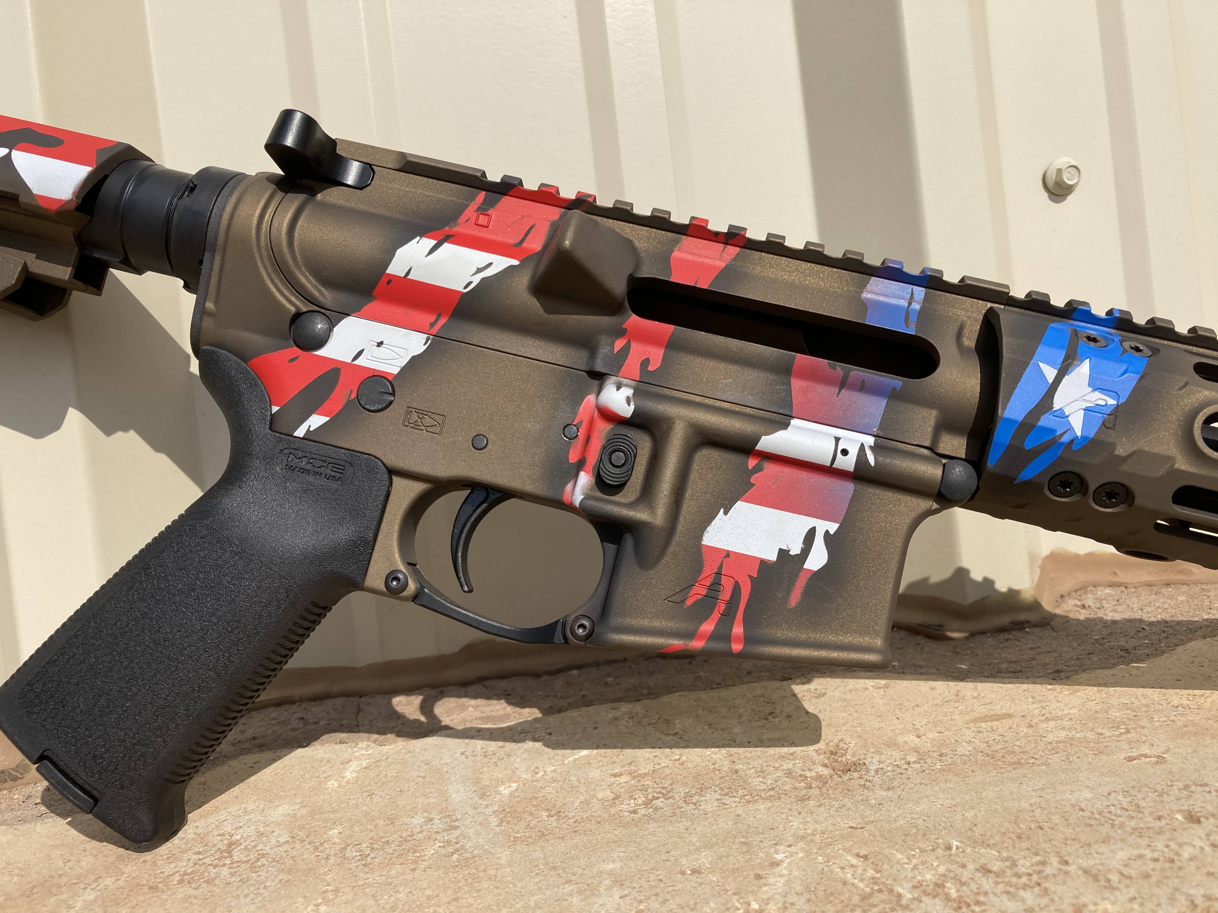 Ripped American Flag Themed AR Build Cerakoted using Bright White, USMC ...