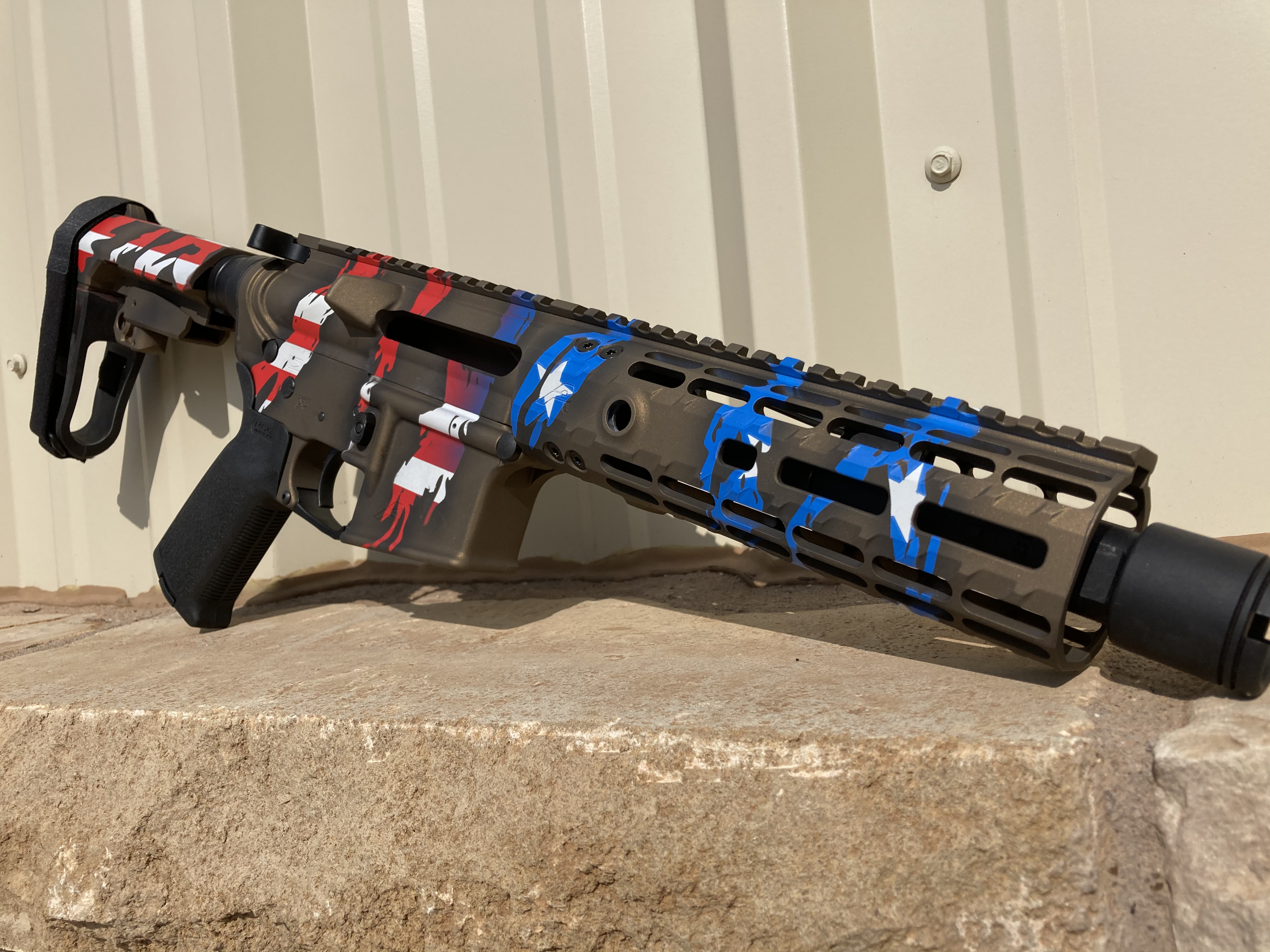 Ripped American Flag Themed AR Build Cerakoted using Bright White, USMC ...