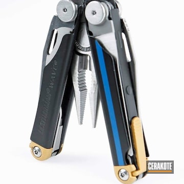 Leatherman Tool Cerakoted Using Nra Blue, Graphite Black And Gold
