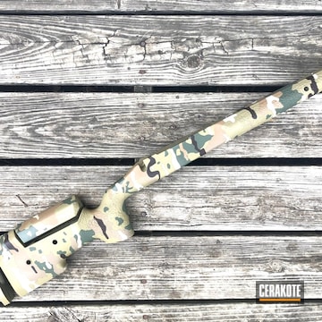 Custom Camo Rifle Frame Cerakoted Using Patriot Brown, Desert Sand And Multicam® Pale Green