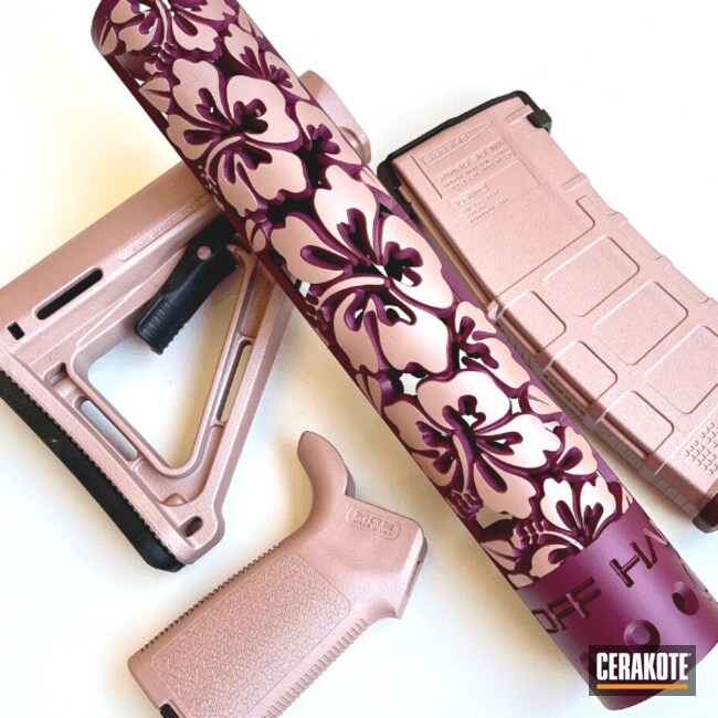 Ar Handguard And Parts Cerakoted Using Rose Gold And Black Cherry