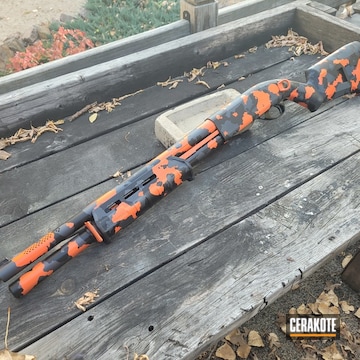 Custom Camo Shotgun Cerakoted Using Armor Black, Hi-vis Orange And Stone Grey
