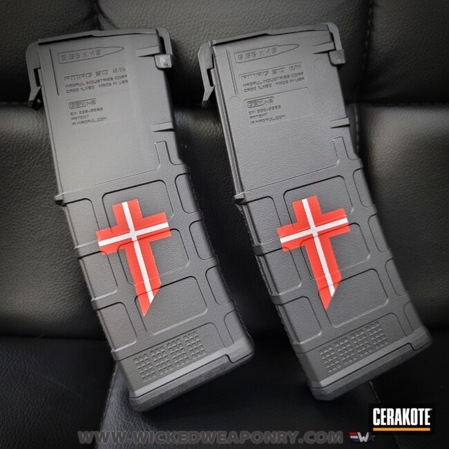 Magpul Mags Cerakoted Using Stormtrooper White, Usmc Red And Graphite Black