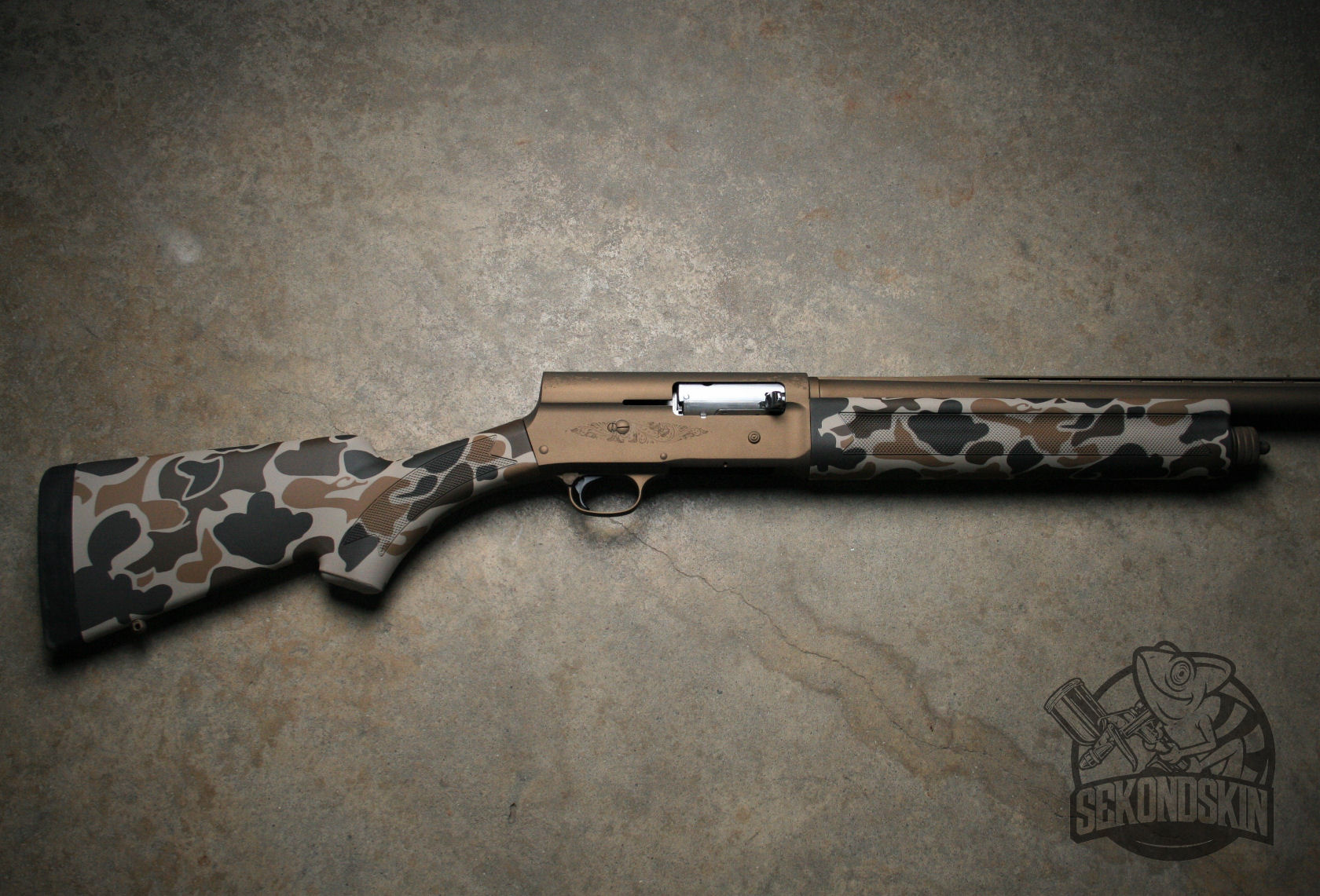 Old School Camo Browning Shotgun Cerakoted using Troy® Coyote Tan, Plum