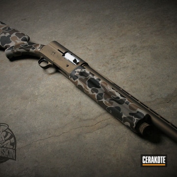Old School Camo Browning Shotgun Cerakoted Using Troy® Coyote Tan, Plum Brown And Tequila Sunrise
