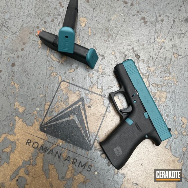 Glock 43x Cerakoted Using Satin Aluminum, Zombie Green And Sky Blue