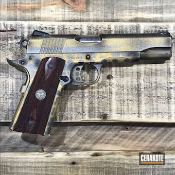 Distressed Colt 1911 Cerakoted Using Armor Black, Crushed Silver And Gold