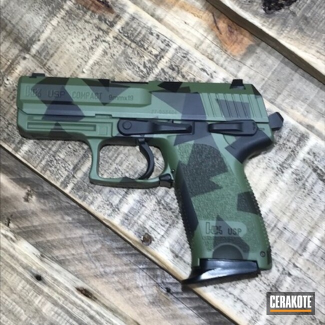 Splinter Camo Hk Usp Compact Pistol Cerakoted Using Armor Black, Mil Spec Green And Multicam® Dark Green