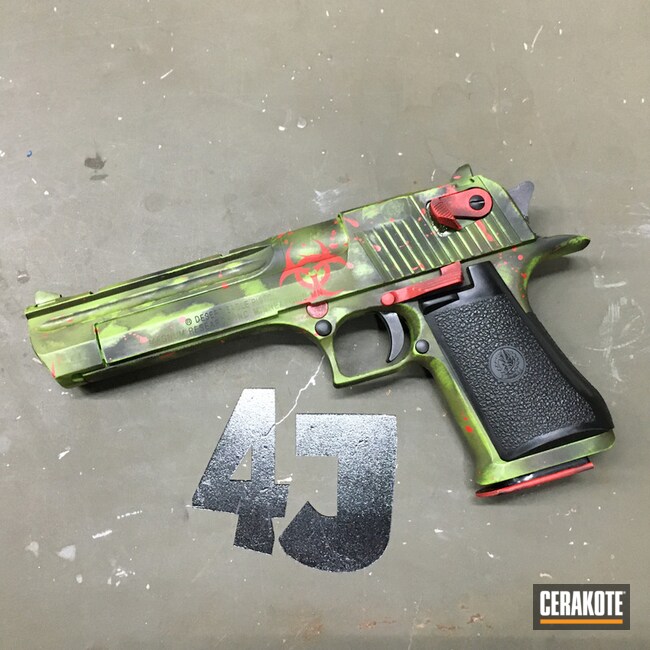 Distressed Desert Eagle Cerakoted Using Patriot Brown, Usmc Red And Zombie Green