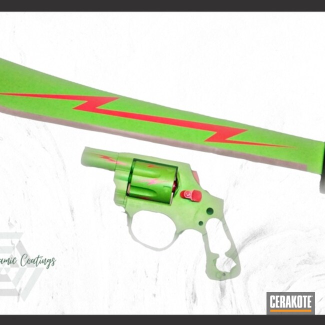 Machete And Revolver Cerakoted Using Zombie Green And Ruby Red