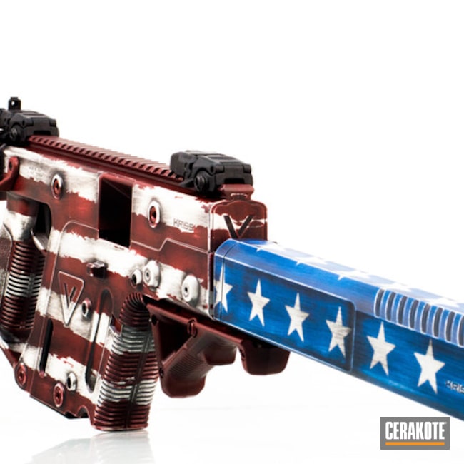 Distressed American Flag Themed Kriss Vector Cerakoted Using Nra Blue