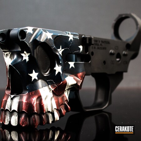 Powder Coating: Bright White H-140,S.H.O.T,.223,AR Lower Receiver,FIREHOUSE RED H-216,Ridgeway Blue H-220
