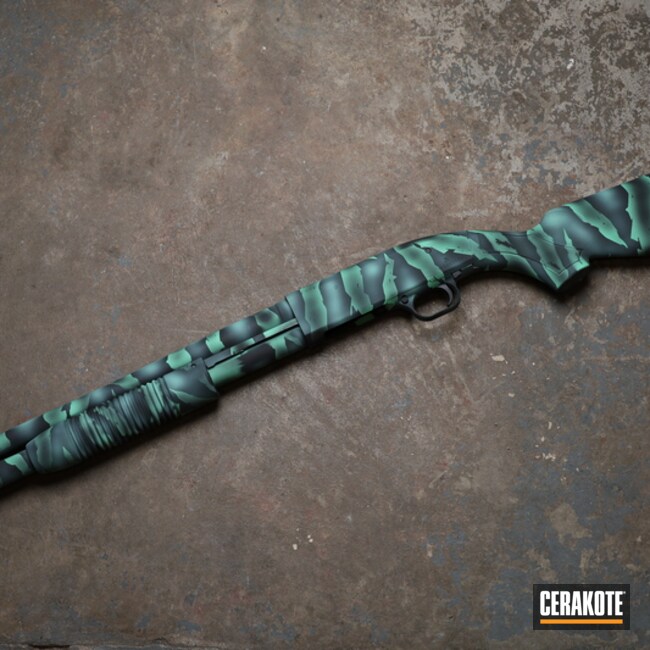 Reptile Camo Shotgun Cerakoted Using Graphite Black And Island Green