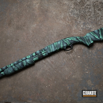 Reptile Camo Shotgun Cerakoted Using Graphite Black And Island Green
