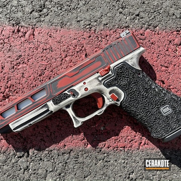 Glock 35 Cerakoted Using Crimson, Snow White And Graphite Black
