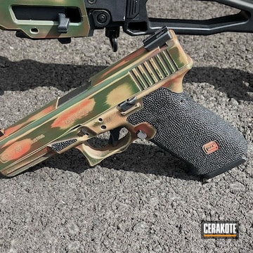 Distressed Glock 20 Cerakoted Using Highland Green, Firehouse Red And Flat Dark Earth