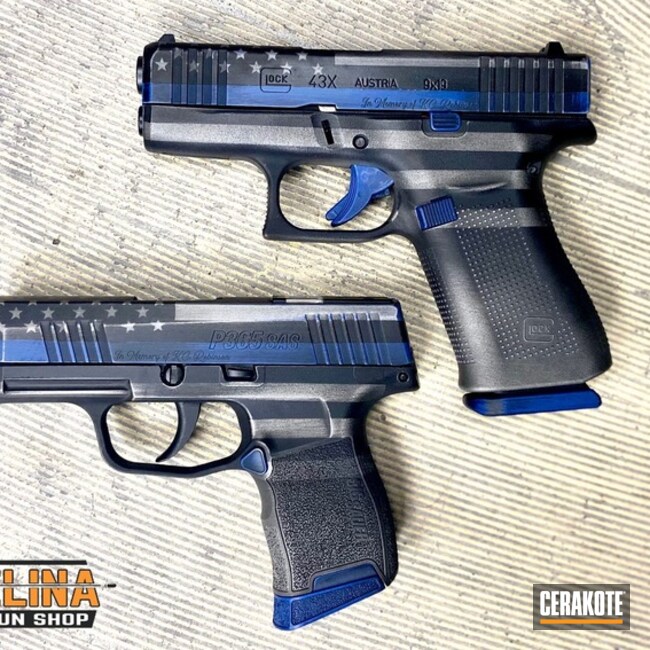 Cerakoted Blue Line Theme Sig And Glock In H-219, H-146 And H-127