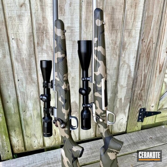 Cerakoted Hunting Rifles In Camo In H-267, H-146, H-236 And H-227
