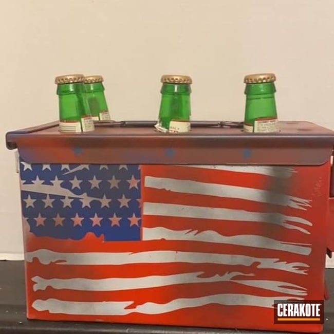 Cerakoted: Bright White H-140,Patriotic,Ammo Can,NRA Blue H-171,FIRE E-310,Distressed American Flag,Tungsten H-237