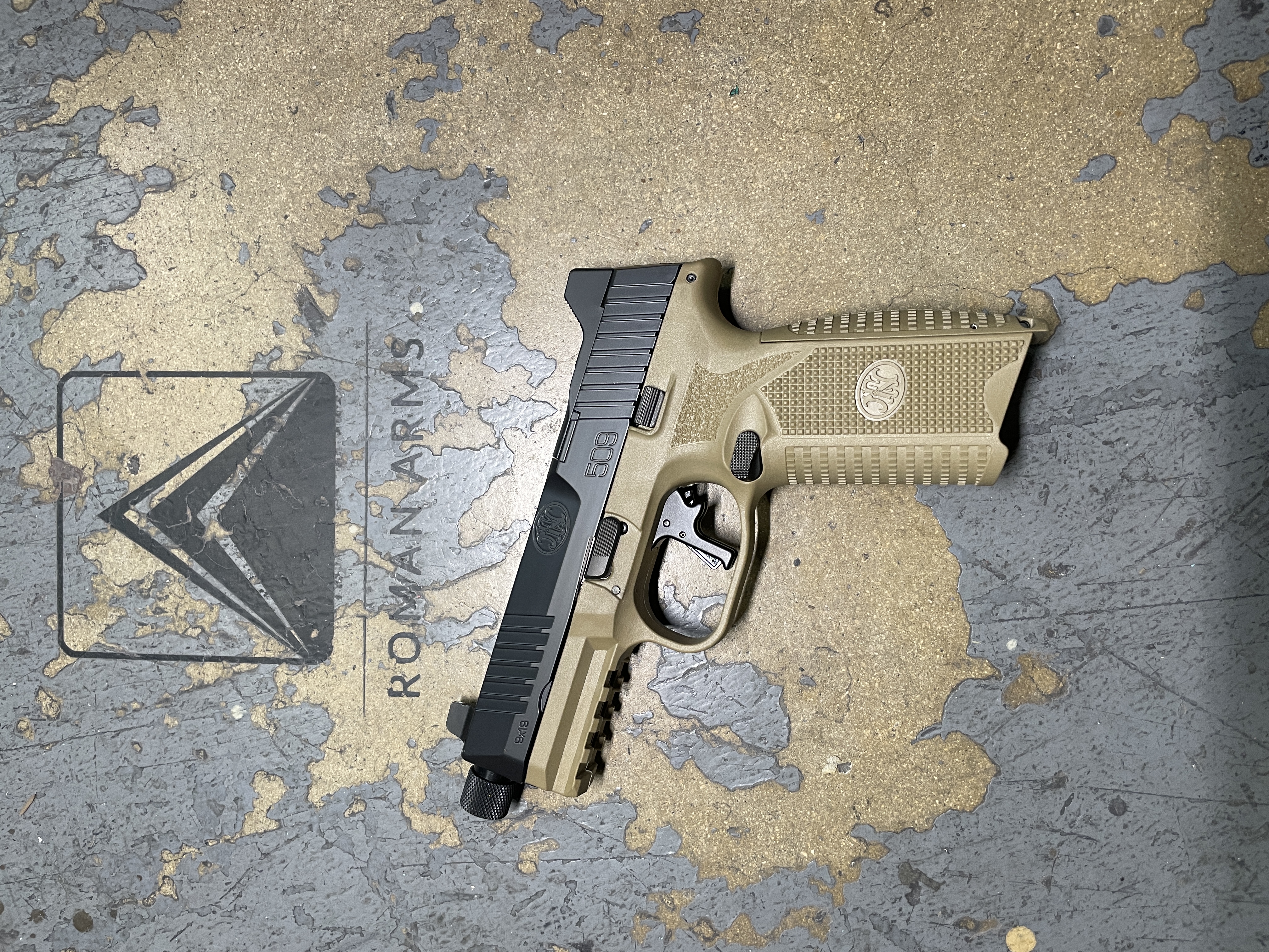 Fte Gun Color FN EDC in Tan coated with Blackout | Cerakote