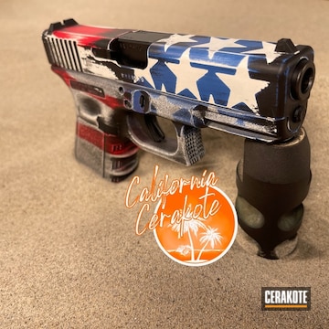Distressed American Flag Themed Glock 19 Cerakoted Using Stormtrooper White, Usmc Red And Nra Blue