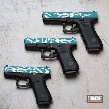 Custom Camo Glocks Cerakoted Using Satin Aluminum And Aztec Teal