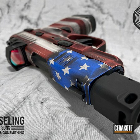 Powder Coating: 9mm,Patriot,S.H.O.T,Springfield Armory,Battleworn Flag,NRA Blue H-171,HABANERO RED H-318,Armor Black H-190,Stormtrooper White H-297,Springfield Armory Hellcat,Patriotic,American Flag,Distressed American Flag