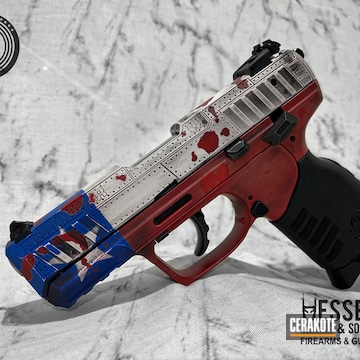 Distressed Texas Flag Themed Ruger Sr22 Pistol Cerakoted Using Armor Black, Stormtrooper White And Habanero Red