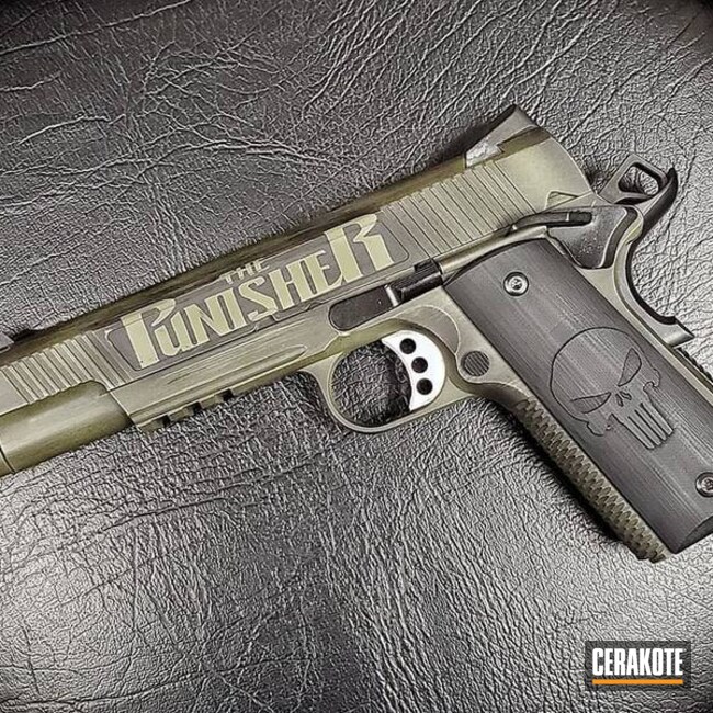 The Punisher Themed 1911 Cerakoted Using Multicam® Bright Green And Graphite Black