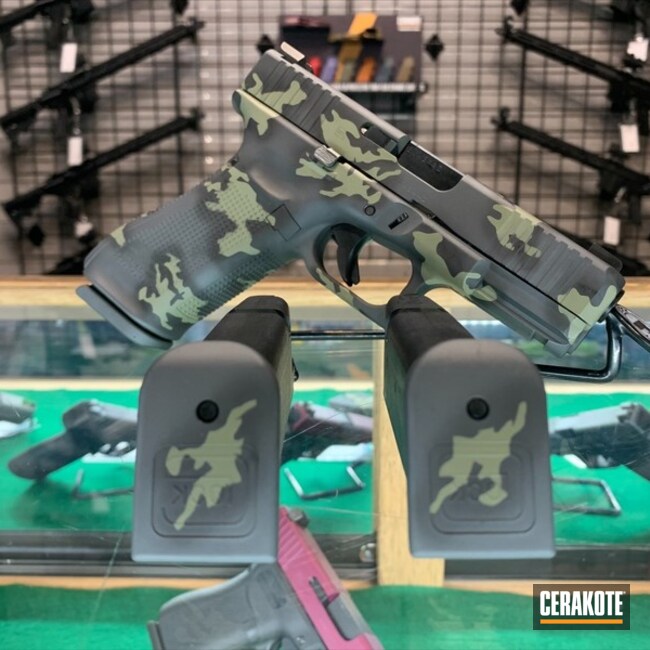 Custom Camo Glock Cerakoted Using Armor Black, Hazel Green And Sniper Grey