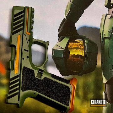 Glock 19 Cerakoted Using Squatch Green, Satin Aluminum And Bright Nickel
