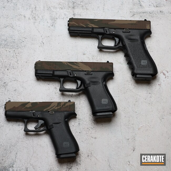 Cerakoted: S.H.O.T,9mm,Vietnam Tiger Stripe Camo,BARRETT® BRONZE H-259,Glock,MAGPUL® O.D. GREEN H-232,Flat Dark Earth H-265