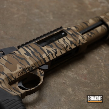 Custom Camo Shotgun Cerakoted Using Barrett® Brown, Desert Sand And Graphite Black